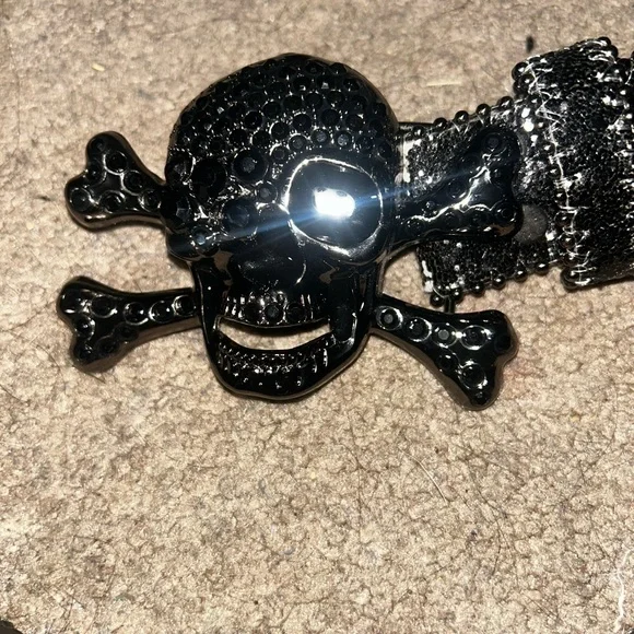 Black Skull Studded Rhinestone Belt - Picture 6 of 7